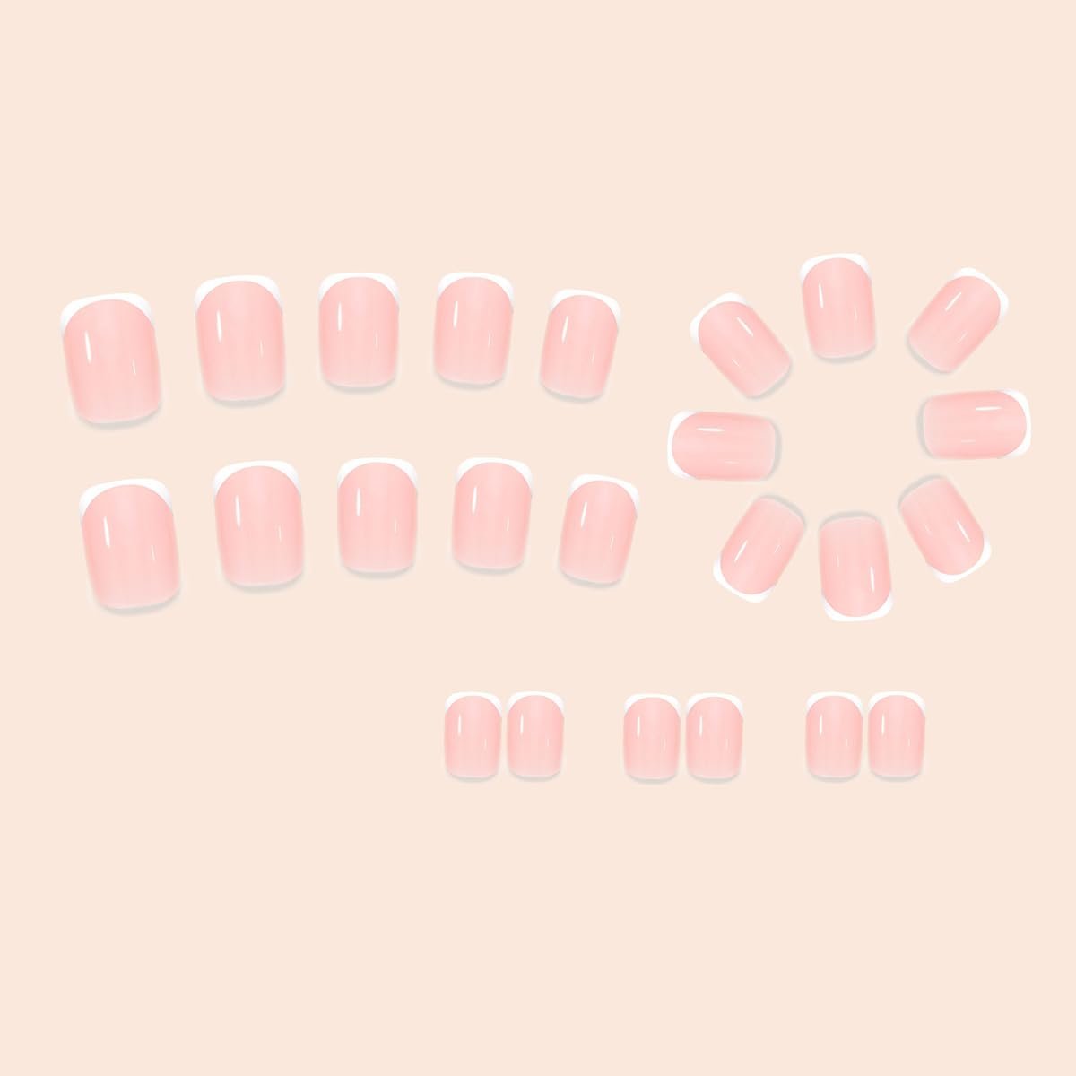 24 Pcs White French Tip Press on Nails Short Petite Square Fake Nails Glossy Nude Pink Reusable Acrylic Stick On Nails for Women Girls DIY Manicure Avelisse