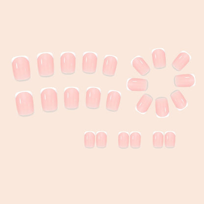24 Pcs White French Tip Press on Nails Short Petite Square Fake Nails Glossy Nude Pink Reusable Acrylic Stick On Nails for Women Girls DIY Manicure Avelisse