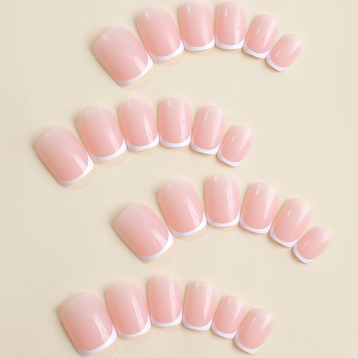24 Pcs White French Tip Press on Nails Short Petite Square Fake Nails Glossy Nude Pink Reusable Acrylic Stick On Nails for Women Girls DIY Manicure Avelisse