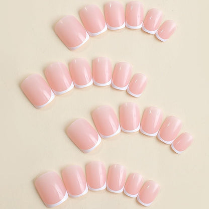 24 Pcs White French Tip Press on Nails Short Petite Square Fake Nails Glossy Nude Pink Reusable Acrylic Stick On Nails for Women Girls DIY Manicure Avelisse
