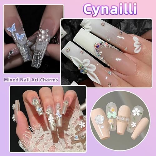 3D Nail Charms Set - Color Flower Bow Moon Heart Star Nail Art Charms, Half Round Pearl & Flatback Gems AB, Hollow Butterfly Alloy Nail Art Supplies DIY Accessories - görsel 14