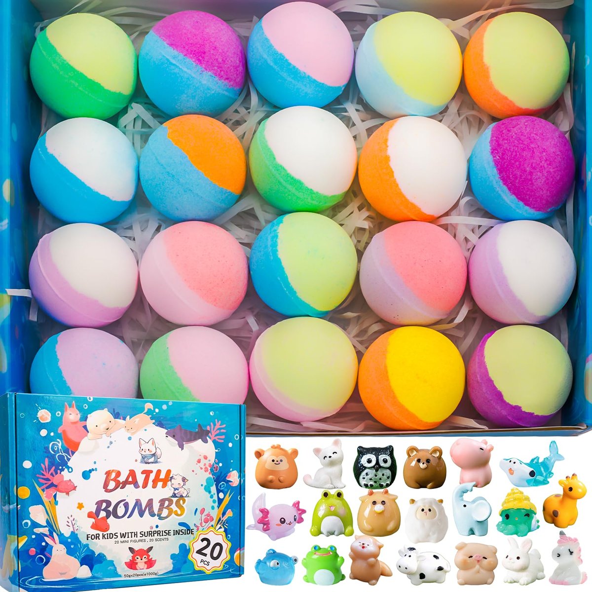 20 Pack Bath Bombs for Kids with Surprise Inside Bubble Bath Toys – Natural Organic Bath Bombs Set, Easter Basket Stuffers, Birthday Christmas Gift for Boys Girls Ages 3-8 Avelisse