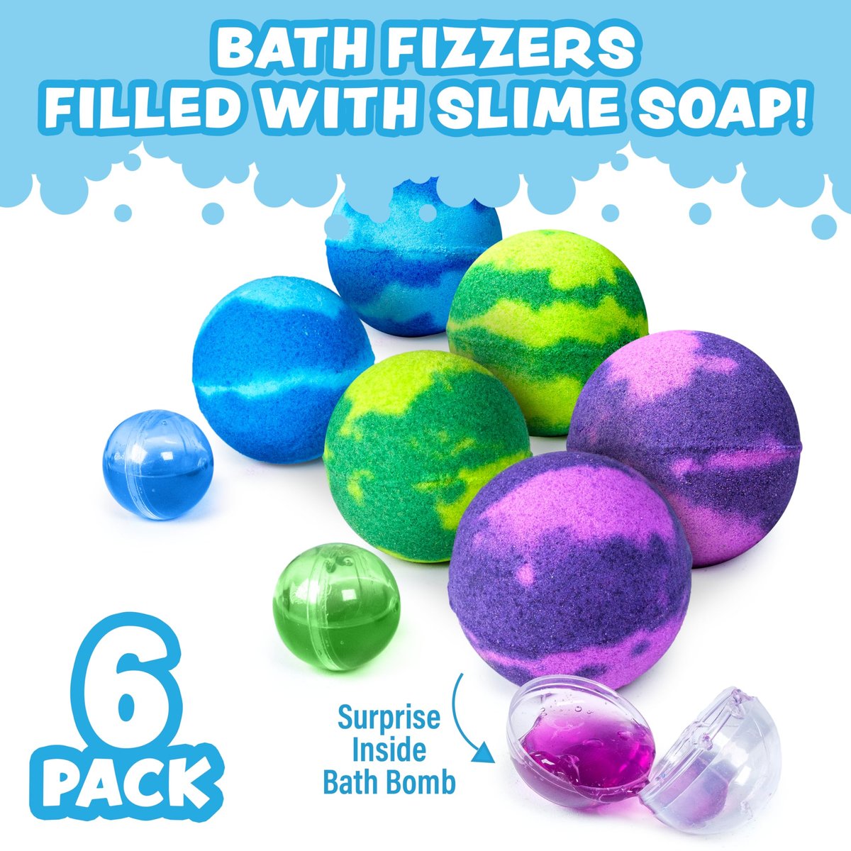 Tub Works Super Goo Bath Slime Surprise Bombs, 6 Pack - Nontoxic Stretchy Slime Soap with Toy Inside for Kids Avelisse