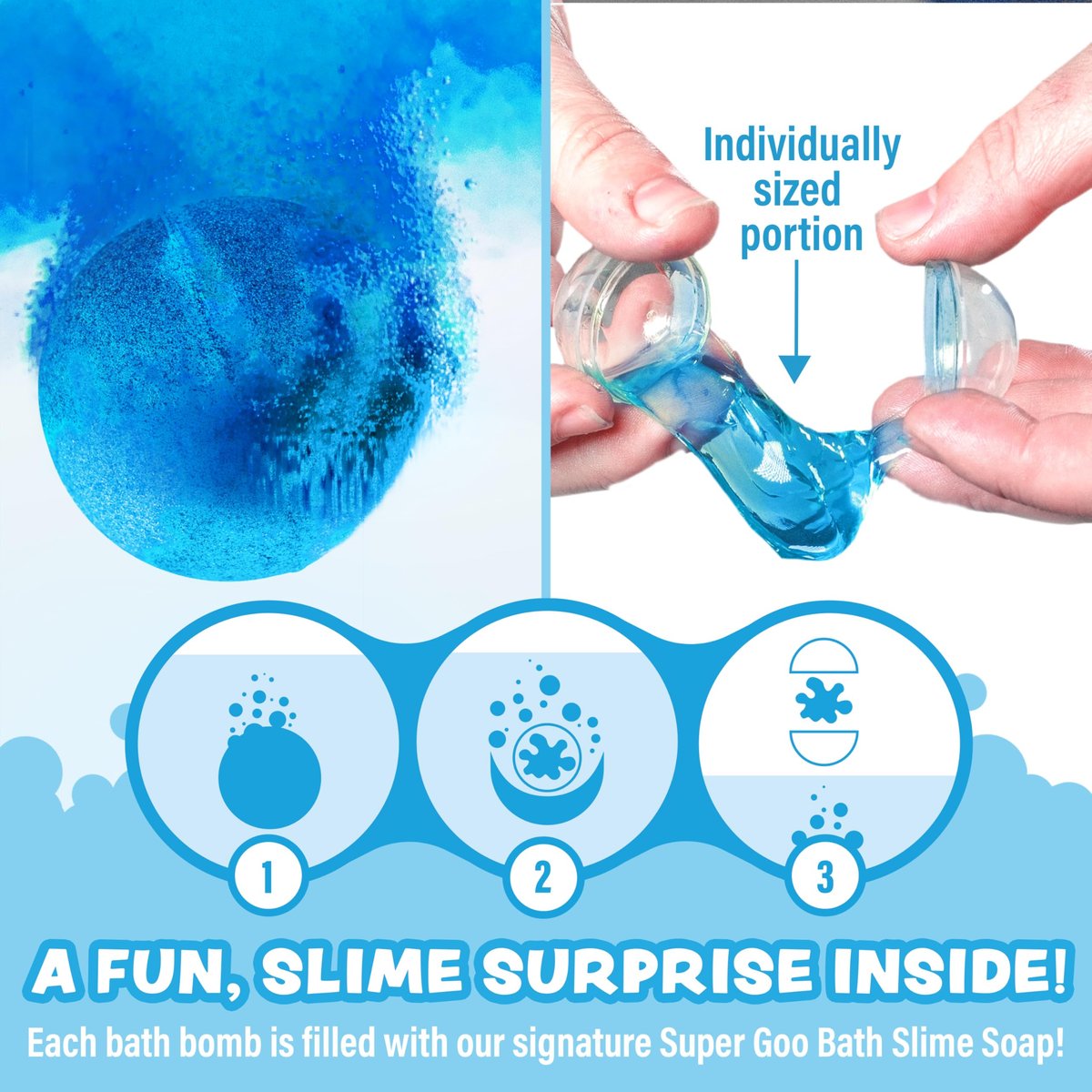 Tub Works Super Goo Bath Slime Surprise Bombs, 6 Pack - Nontoxic Stretchy Slime Soap with Toy Inside for Kids Avelisse