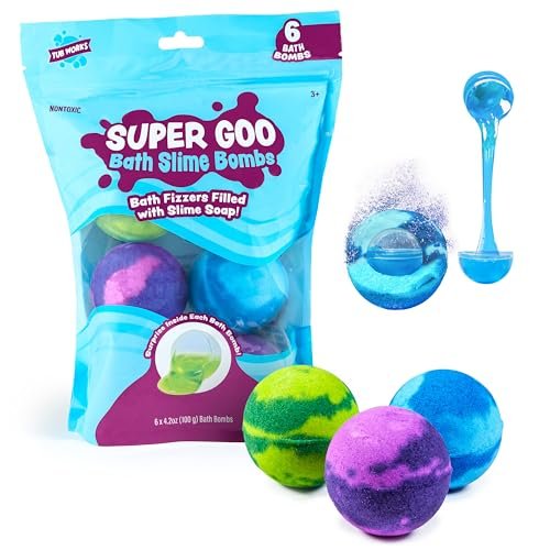 Tub Works Super Goo Bath Slime Surprise Bombs, 6 Pack - Nontoxic Stretchy Slime Soap with Toy Inside for Kids Avelisse