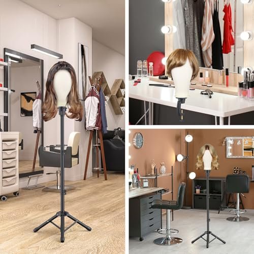 Hemndic Wig Stand with Head - Height Adjustable Wig Head Stand with Mannequin Head and Extra Clamp Stand Avelisse
