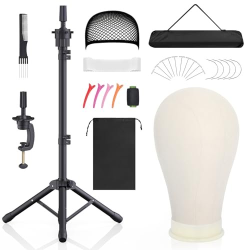 Hemndic Wig Stand with Head - Height Adjustable Wig Head Stand with Mannequin Head and Extra Clamp Stand Avelisse