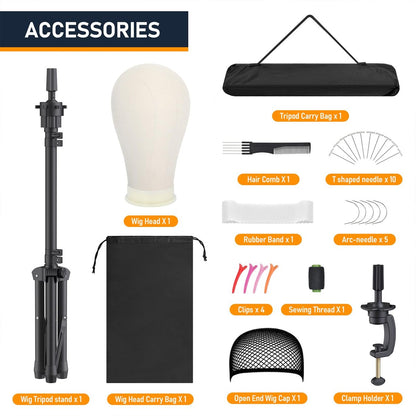Hemndic Wig Stand with Head - Height Adjustable Wig Head Stand with Mannequin Head and Extra Clamp Stand Avelisse