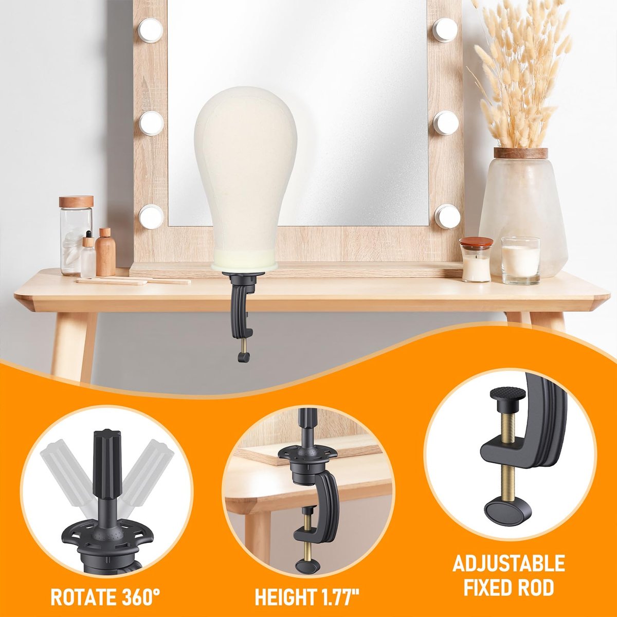 Hemndic Wig Stand with Head - Height Adjustable Wig Head Stand with Mannequin Head and Extra Clamp Stand Avelisse