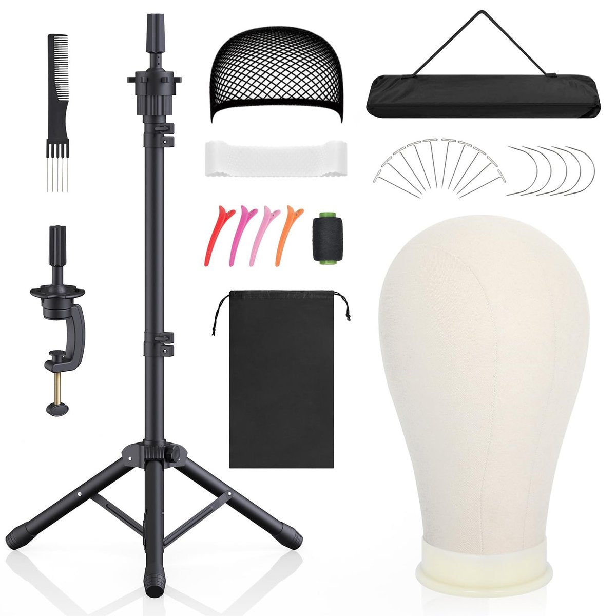 Hemndic Wig Stand with Head - Height Adjustable Wig Head Stand with Mannequin Head and Extra Clamp Stand Avelisse