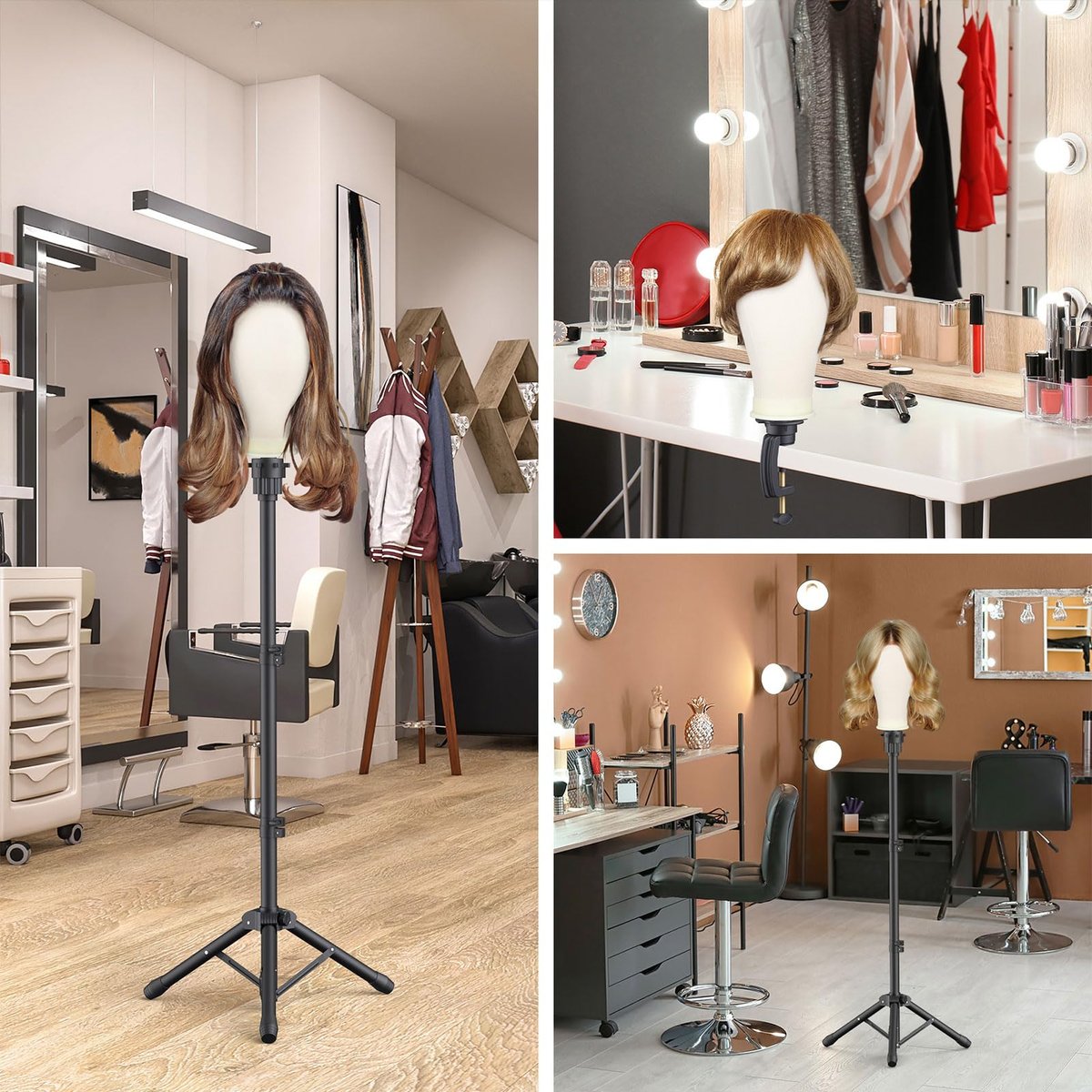 Hemndic Wig Stand with Head - Height Adjustable Wig Head Stand with Mannequin Head and Extra Clamp Stand Avelisse