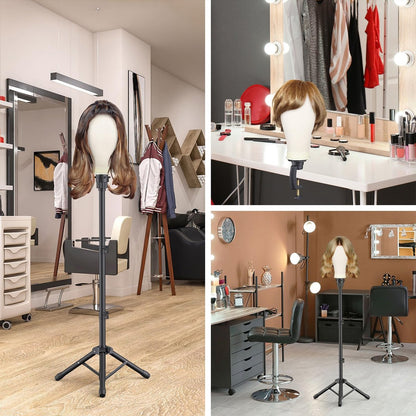 Hemndic Wig Stand with Head - Height Adjustable Wig Head Stand with Mannequin Head and Extra Clamp Stand Avelisse