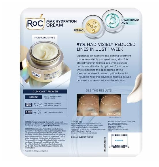 RoC Retinol Correxion Line Smoothing Max Hydration Cream 2-Pack (1.7 oz + 3.4 oz) | 5.1 oz Total Avelisse