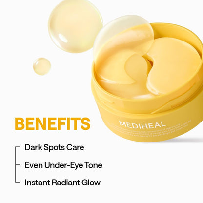Mediheal Vita Collagen Under Eye Patches - Korean Hydrogel Eye Pads (60 Patches) with 7 Vitamins & 5 Micro Collagen, Moisturizing & Non-Irritating Eye Gel Mask, Sealing Cap Included