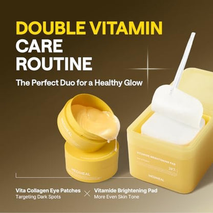 Mediheal Vita Collagen Under Eye Patches - Korean Hydrogel Eye Pads (60 Patches) with 7 Vitamins & 5 Micro Collagen, Moisturizing & Non-Irritating Eye Gel Mask, Sealing Cap Included