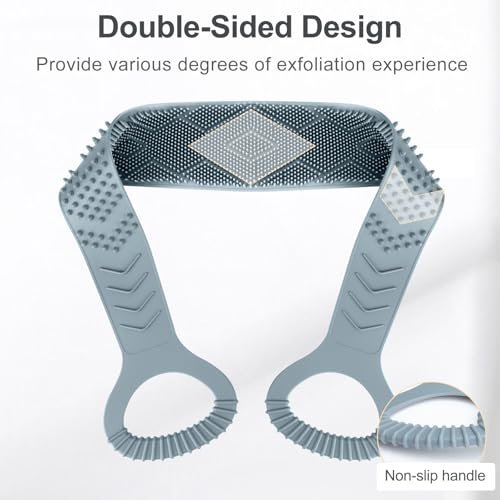 FREATECH Silicone Back Scrubber for Shower Men - Dual-Sided Exfoliator Washer Scrub Strap, 36 Inch Grey Avelisse