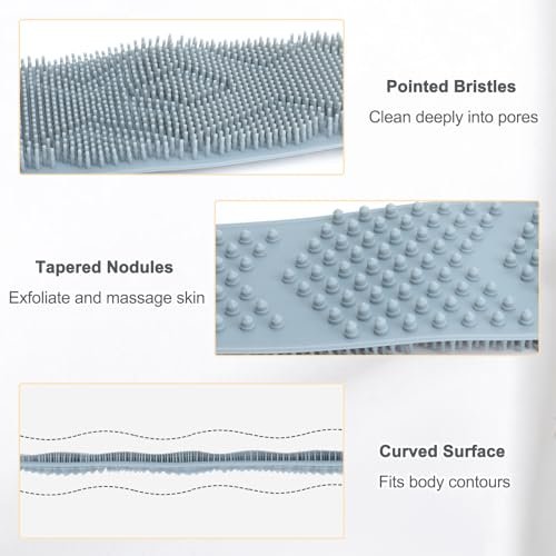 FREATECH Silicone Back Scrubber for Shower Men - Dual-Sided Exfoliator Washer Scrub Strap, 36 Inch Grey Avelisse