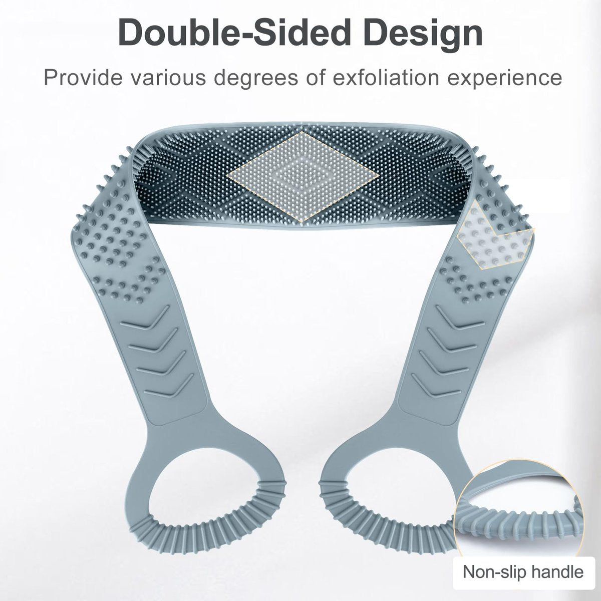 FREATECH Silicone Back Scrubber for Shower Men - Dual-Sided Exfoliator Washer Scrub Strap, 36 Inch Grey Avelisse