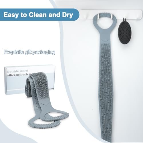 FREATECH Silicone Back Scrubber for Shower Men - Dual-Sided Exfoliator Washer Scrub Strap, 36 Inch Grey Avelisse