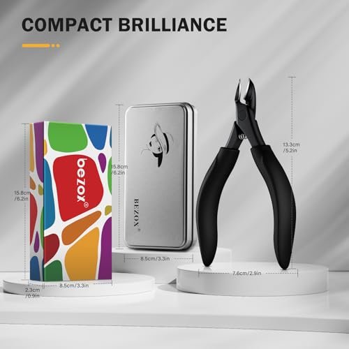 BEZOX Toe Nail Clippers for Thick Toenails – Raised Cutting Edge Ingrown Toenail Clippers, Ergonomic Design, Podiatrist Recommended – Black Avelisse