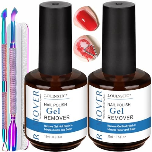 2-Pack Gel Nail Polish Remover with Steel Pusher, Scraper & 2 Nail Files – Fast 2-5 Minute Removal, No Wrapping or Soaking Required Avelisse