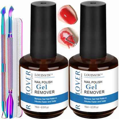 2-Pack Gel Nail Polish Remover with Steel Pusher, Scraper & 2 Nail Files – Fast 2-5 Minute Removal, No Wrapping or Soaking Required Avelisse