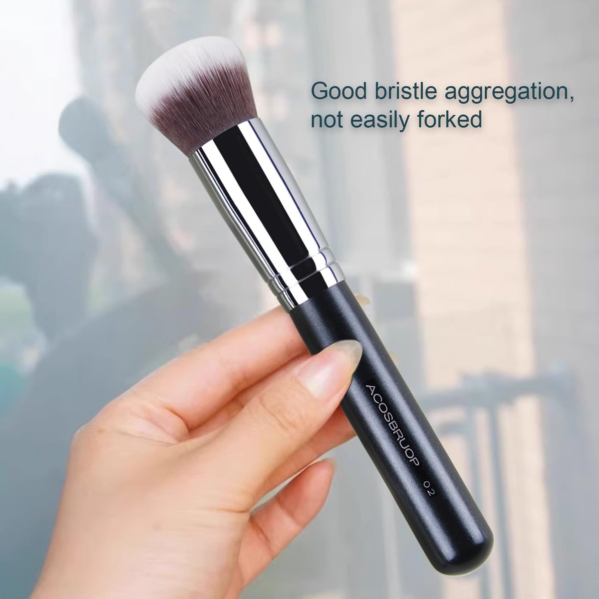 ACOSBRUOP Foundation Brush - Round Top Kabuki Brush for Liquid, Mineral Powder, Buffing & Stippling - Professional Makeup Brush, Black - görsel 7