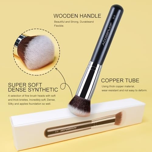ACOSBRUOP Foundation Brush - Round Top Kabuki Brush for Liquid, Mineral Powder, Buffing & Stippling - Professional Makeup Brush, Black - görsel 6