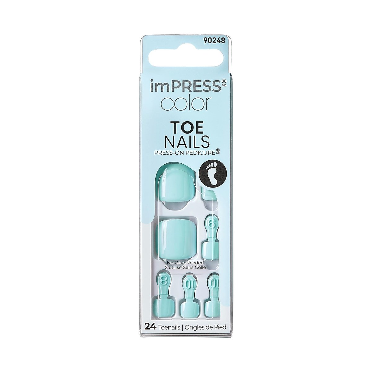 KISS Impress Color Toenails Press-On Nails - 24 Pcs Vivid Sky Blue Acrylic Toenails with Easy Peel & Press Application - görsel 1