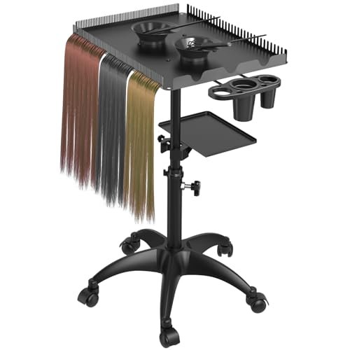 ZHOOGE Hairstylist Rolling Cart - Salon Trolley with Storage Platform & Hair Separator Stand, Black Avelisse