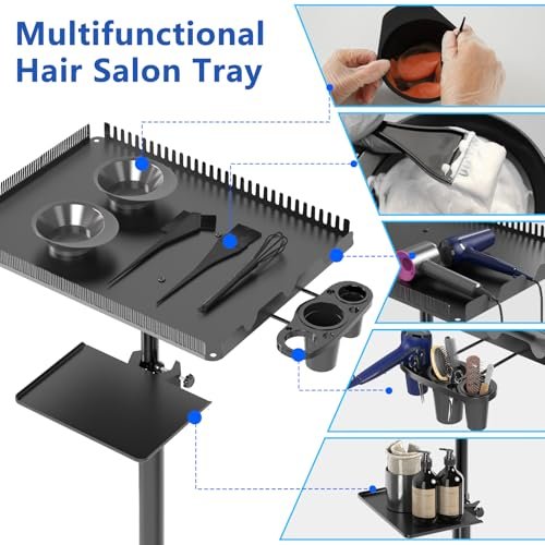 ZHOOGE Hairstylist Rolling Cart - Salon Trolley with Storage Platform & Hair Separator Stand, Black Avelisse