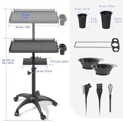 ZHOOGE Hairstylist Rolling Cart - Salon Trolley with Storage Platform & Hair Separator Stand, Black Avelisse