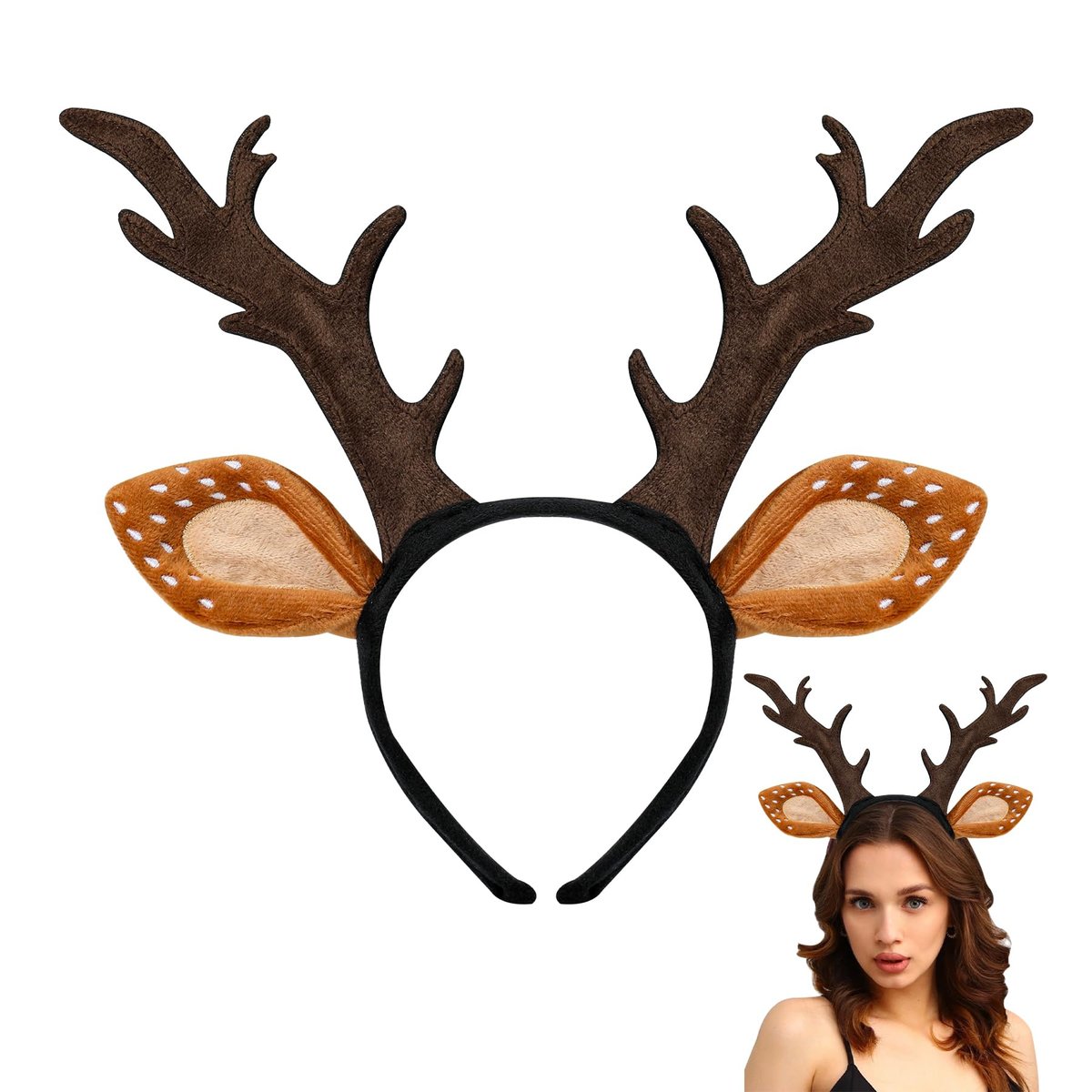 Woxafo Deer Antlers Headband - Cute Reindeer Horns & Ears Costume Accessories for Women Adults, Perfect for Halloween Christmas Cosplay - görsel 1