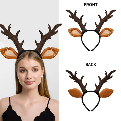 Woxafo Deer Antlers Headband - Cute Reindeer Horns & Ears Costume Accessories for Women Adults, Perfect for Halloween Christmas Cosplay