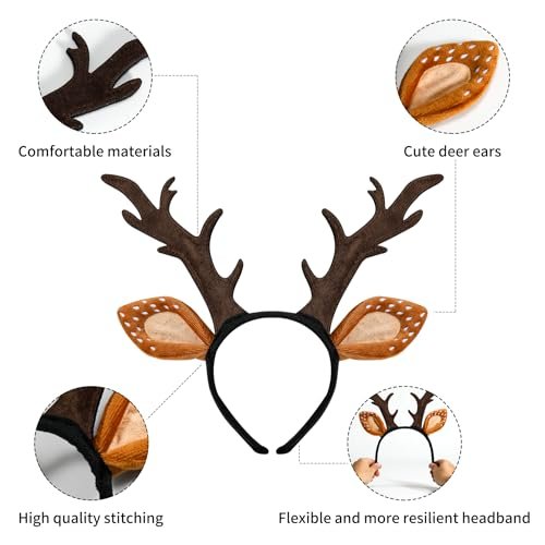 Woxafo Deer Antlers Headband - Cute Reindeer Horns & Ears Costume Accessories for Women Adults, Perfect for Halloween Christmas Cosplay - görsel 8