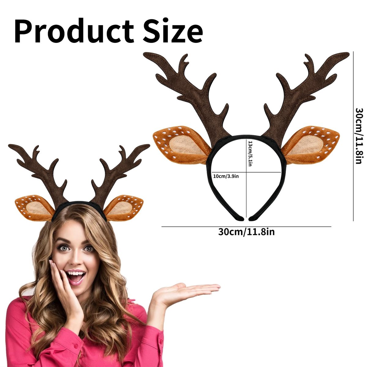Woxafo Deer Antlers Headband - Cute Reindeer Horns & Ears Costume Accessories for Women Adults, Perfect for Halloween Christmas Cosplay - görsel 3