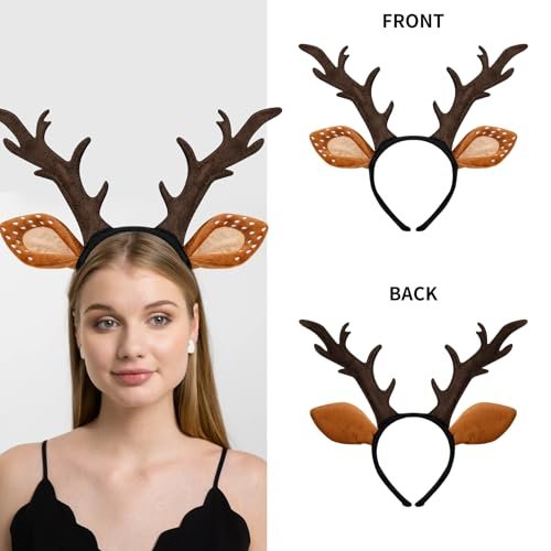 Woxafo Deer Antlers Headband - Cute Reindeer Horns & Ears Costume Accessories for Women Adults, Perfect for Halloween Christmas Cosplay - görsel 6