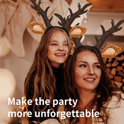 Woxafo Deer Antlers Headband - Cute Reindeer Horns & Ears Costume Accessories for Women Adults, Perfect for Halloween Christmas Cosplay