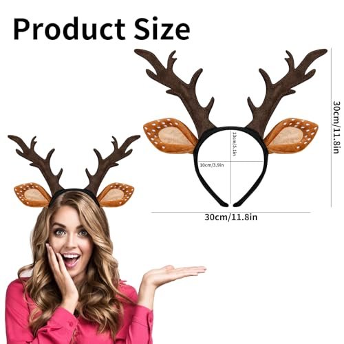 Woxafo Deer Antlers Headband - Cute Reindeer Horns & Ears Costume Accessories for Women Adults, Perfect for Halloween Christmas Cosplay - görsel 4