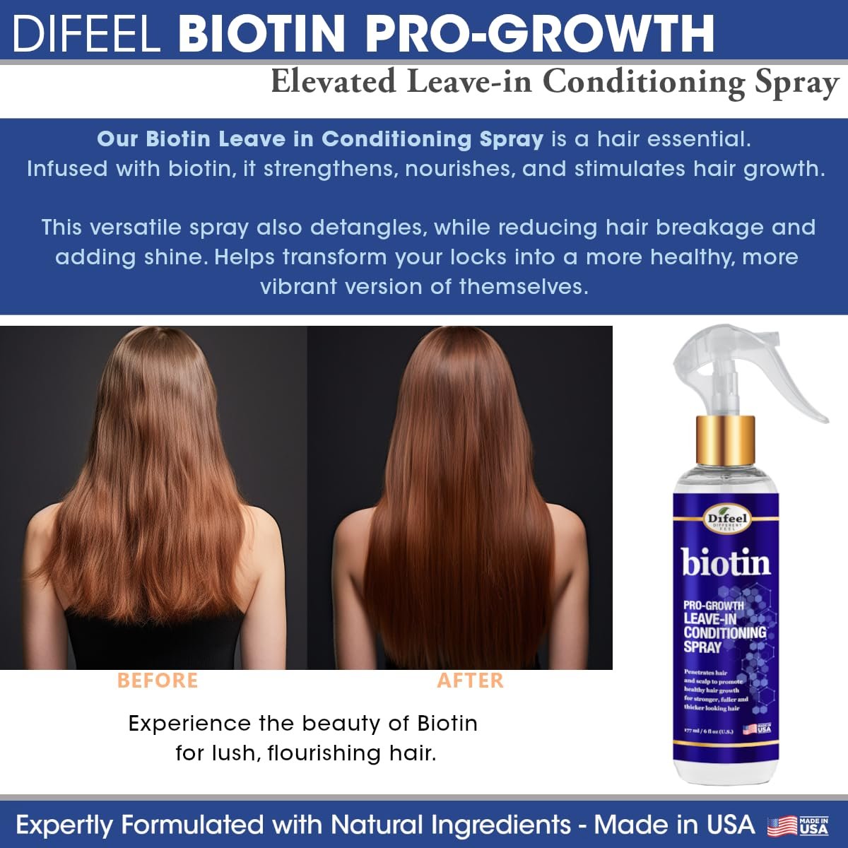Difeel Elevated Biotin Pro-Growth Leave in Conditioning Spray 8 oz. - görsel 5