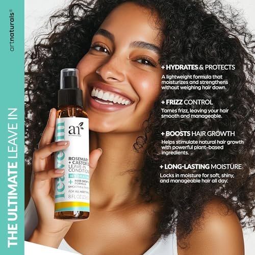 Artnaturals Rosemary & Castor Oil Leave-In Conditioner – 8 Fl Oz – Organic & Natural Ingredients for Damaged Hair, All Hair Types - görsel 4