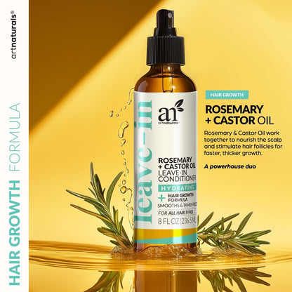 Artnaturals Rosemary & Castor Oil Leave-In Conditioner – 8 Fl Oz – Organic & Natural Ingredients for Damaged Hair, All Hair Types
