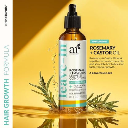 Artnaturals Rosemary & Castor Oil Leave-In Conditioner – 8 Fl Oz – Organic & Natural Ingredients for Damaged Hair, All Hair Types
