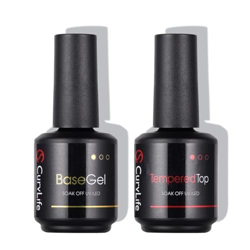 CurvLife 15ml No Wipe Top Coat & Base Coat Set - Clear Glossy Gel Nail Polish for UV/LED Curing - Long Lasting Shiny Finish Avelisse