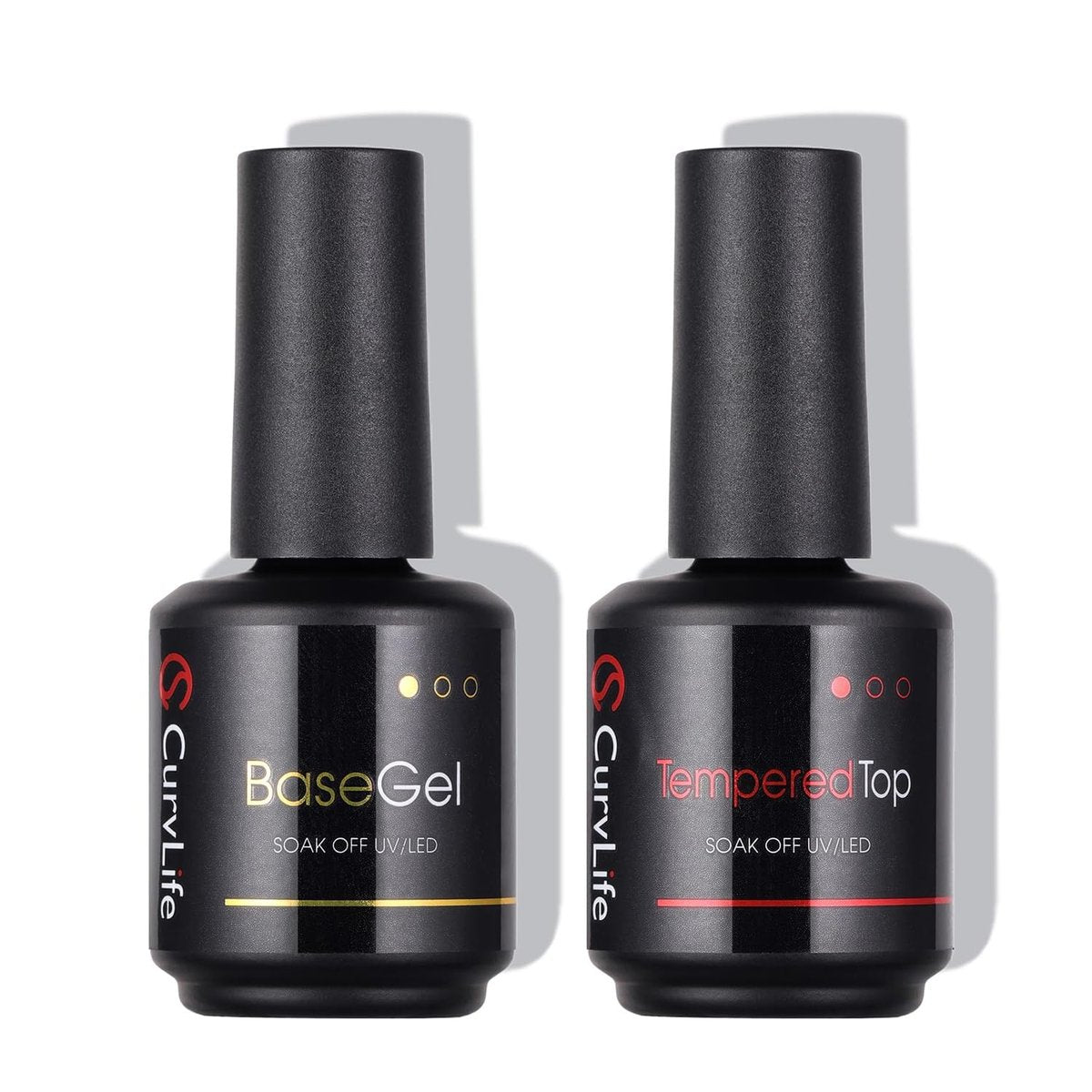 CurvLife 15ml No Wipe Top Coat & Base Coat Set - Clear Glossy Gel Nail Polish for UV/LED Curing - Long Lasting Shiny Finish Avelisse