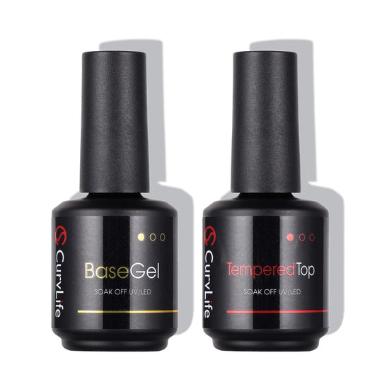 CurvLife 15ml No Wipe Top Coat & Base Coat Set - Clear Glossy Gel Nail Polish for UV/LED Curing - Long Lasting Shiny Finish Avelisse