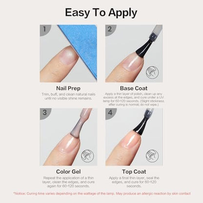 CurvLife 15ml No Wipe Top Coat & Base Coat Set - Clear Glossy Gel Nail Polish for UV/LED Curing - Long Lasting Shiny Finish Avelisse