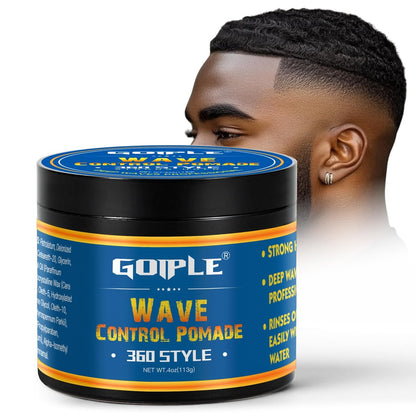 Goiple Natural Wave Pomade Strong Hold Easy Wash 360 Wave Training Hair Cream - Water-Based Wave Grease for Men, Moisture & Silky Shine, 4 oz Avelisse