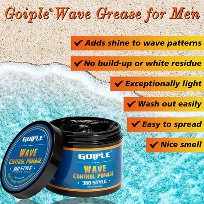 Goiple Natural Wave Pomade Strong Hold Easy Wash 360 Wave Training Hair Cream - Water-Based Wave Grease for Men, Moisture & Silky Shine, 4 oz Avelisse