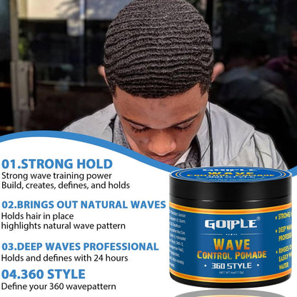 Goiple Natural Wave Pomade Strong Hold Easy Wash 360 Wave Training Hair Cream - Water-Based Wave Grease for Men, Moisture & Silky Shine, 4 oz Avelisse